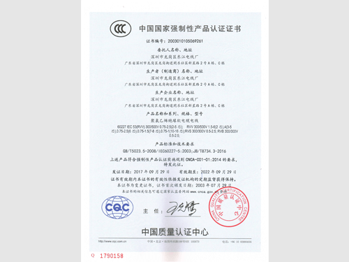 聚氯乙烯絕緣軟電纜電線CCC證書